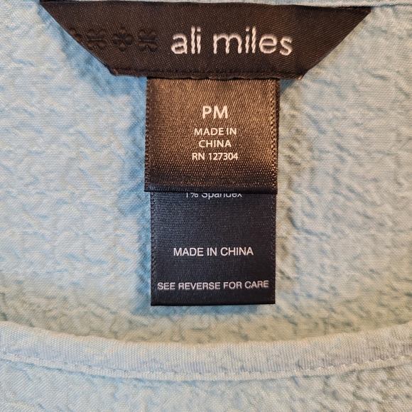 Ali Miles Aqua Light Blue Crinkle Top Blouse - Picture 4 of 6